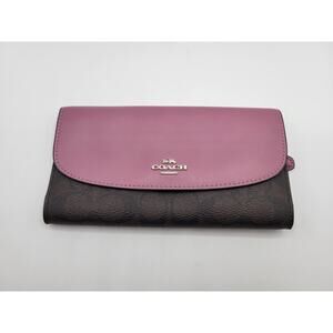 Coach Brown Leather Azalea Purple Checkbook Long Wallet